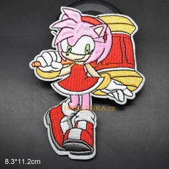 Vyšívaná nášivka Sonic the Hedgehog 8,3x11,2 cm růžová