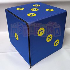 Velká hrací sedací kostka modrá se žlutým puntíkem 30x30x30 cm